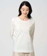 PJKGE12230 CHRISTIAN AUJARD Lサイズ(クリスチャン・オジャール Lサイズ) 【大きいサイズ】フラワー刺繍カットソー アイボリー