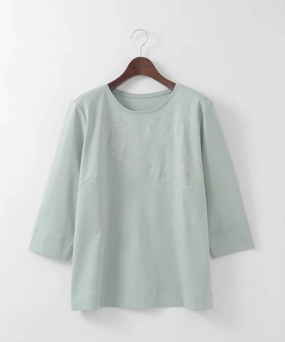 PJKGE12230 CHRISTIAN AUJARD Lサイズ(クリスチャン・オジャール Lサイズ) 【大きいサイズ】フラワー刺繍カットソー グリーン