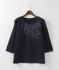 PJKGE12230 CHRISTIAN AUJARD Lサイズ(クリスチャン・オジャール Lサイズ) 【大きいサイズ】フラワー刺繍カットソー ネイビー