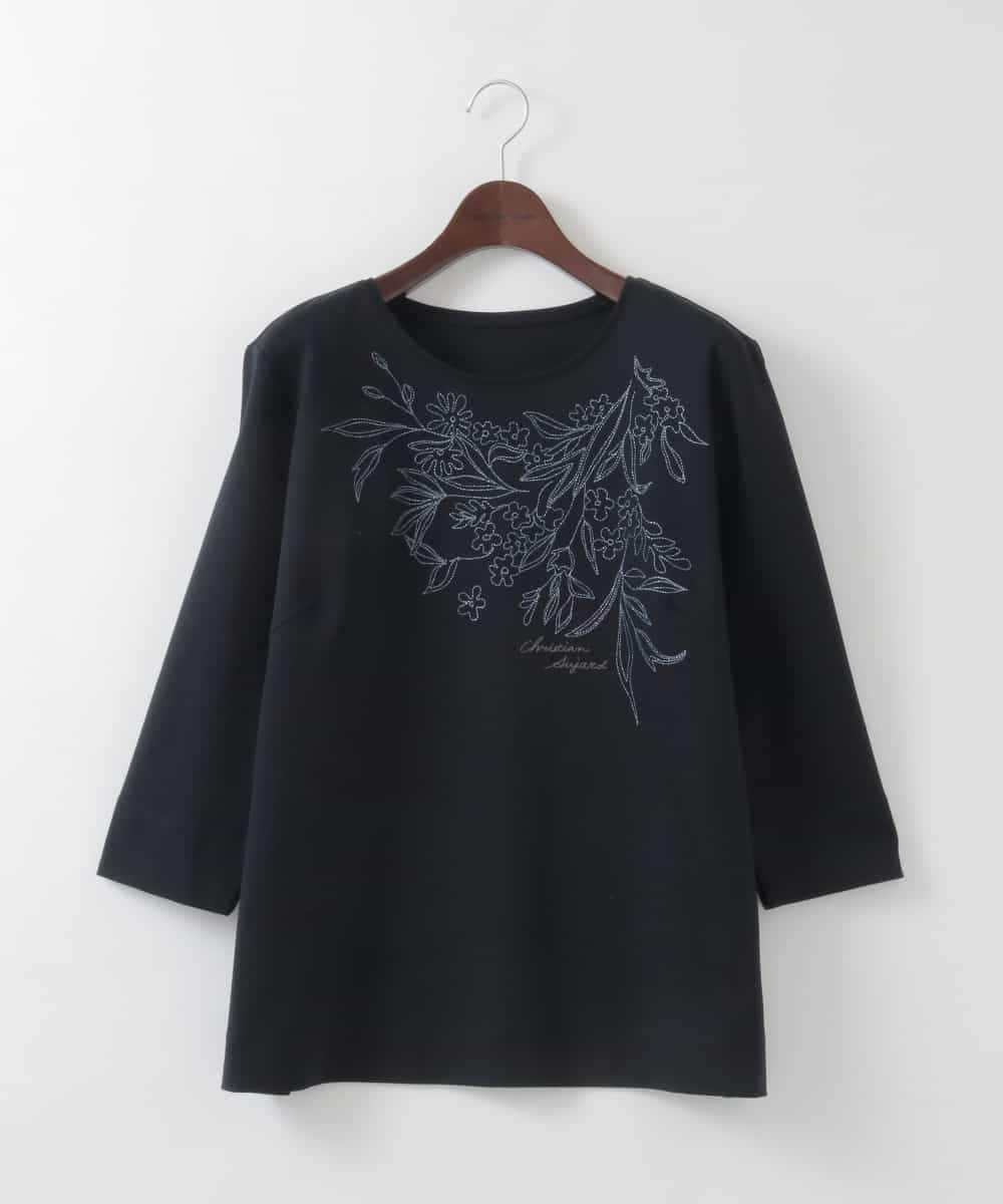 PJKGE12230 CHRISTIAN AUJARD Lサイズ(クリスチャン・オジャール Lサイズ) 【大きいサイズ】フラワー刺繍カットソー ネイビー