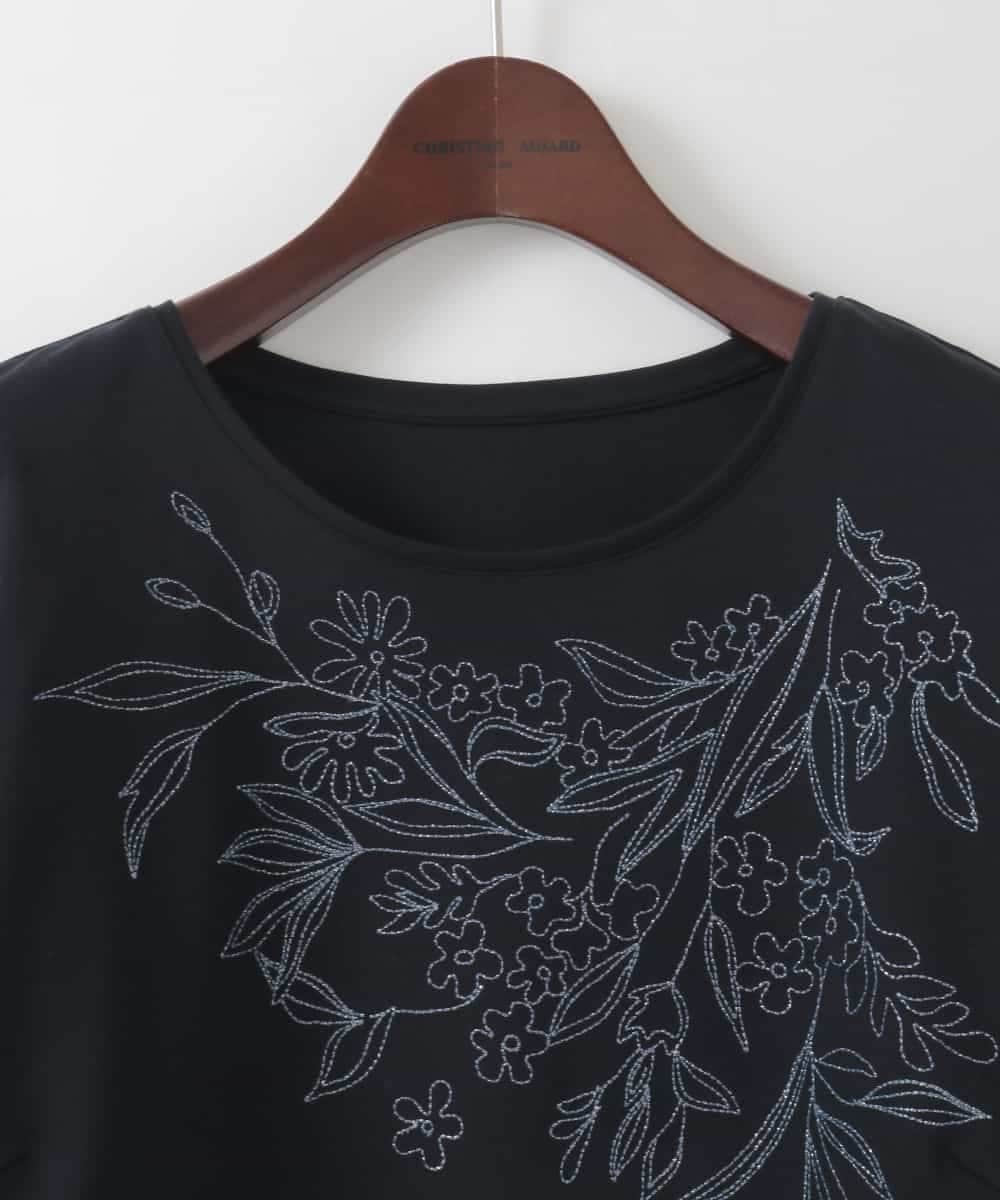 PJKGE12230 CHRISTIAN AUJARD Lサイズ(クリスチャン・オジャール Lサイズ) 【大きいサイズ】フラワー刺繍カットソー ネイビー