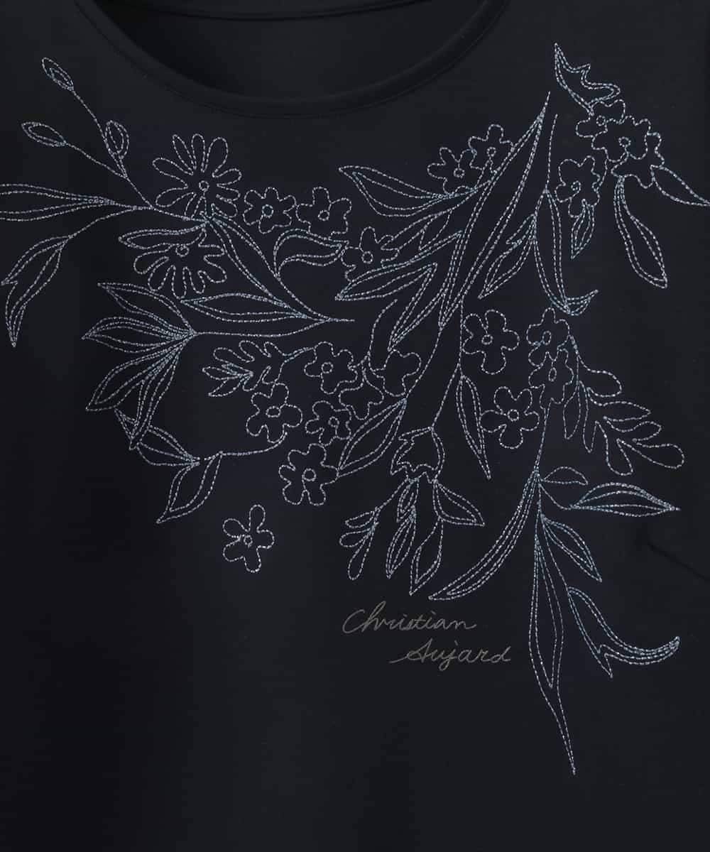 PJKGE12230 CHRISTIAN AUJARD Lサイズ(クリスチャン・オジャール Lサイズ) 【大きいサイズ】フラワー刺繍カットソー ネイビー