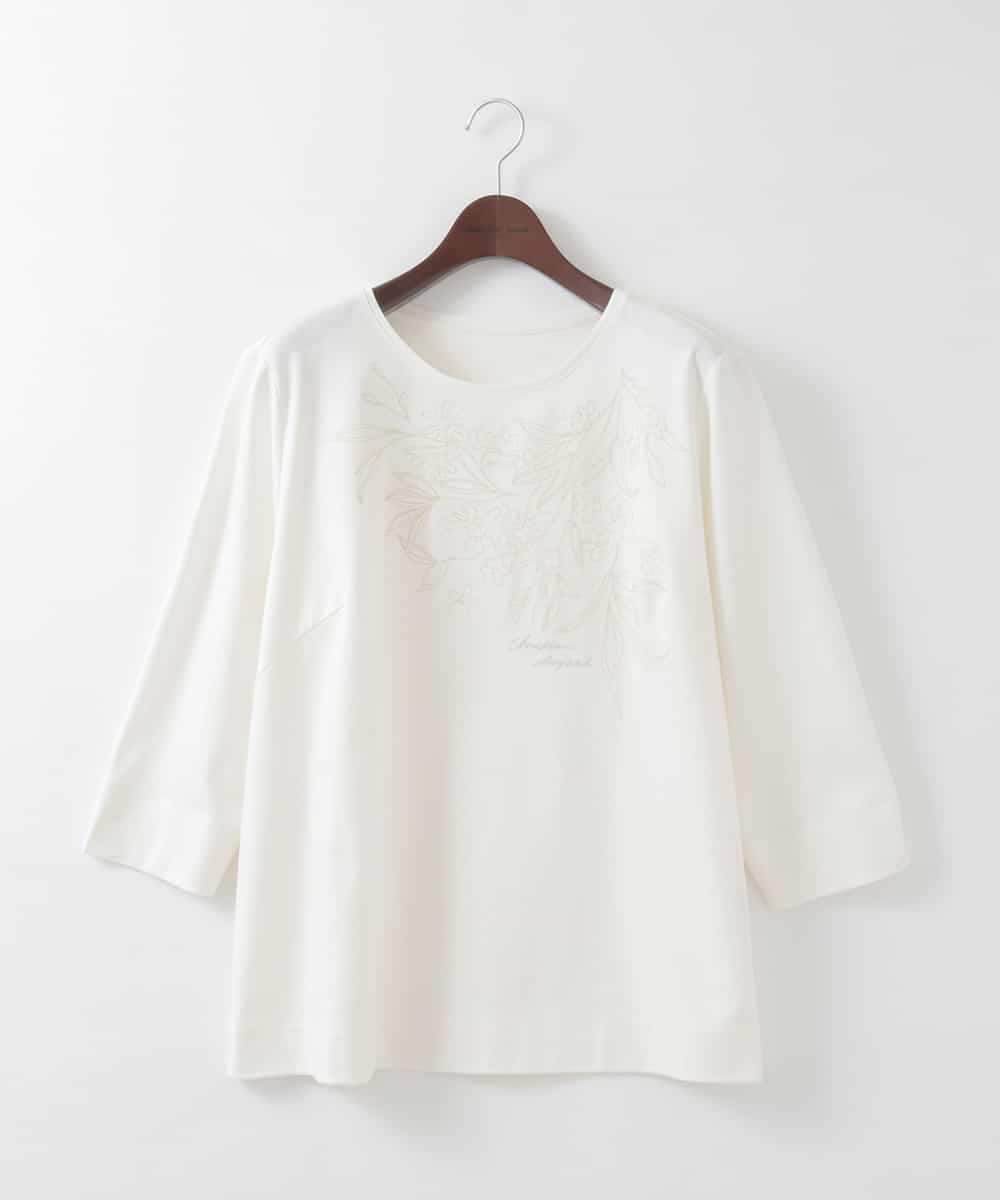 PJKGE12230 CHRISTIAN AUJARD Lサイズ(クリスチャン・オジャール Lサイズ) 【大きいサイズ】フラワー刺繍カットソー アイボリー