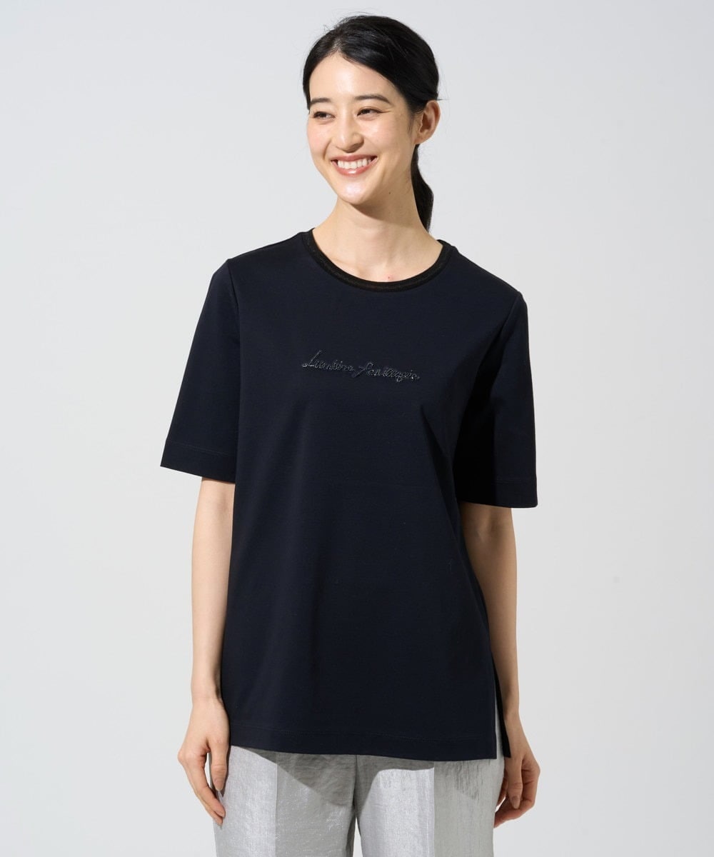 PJKGE13260 CHRISTIAN AUJARD Lサイズ(クリスチャン・オジャール Lサイズ) 【大きいサイズ】ビジューロゴカットソー ネイビー