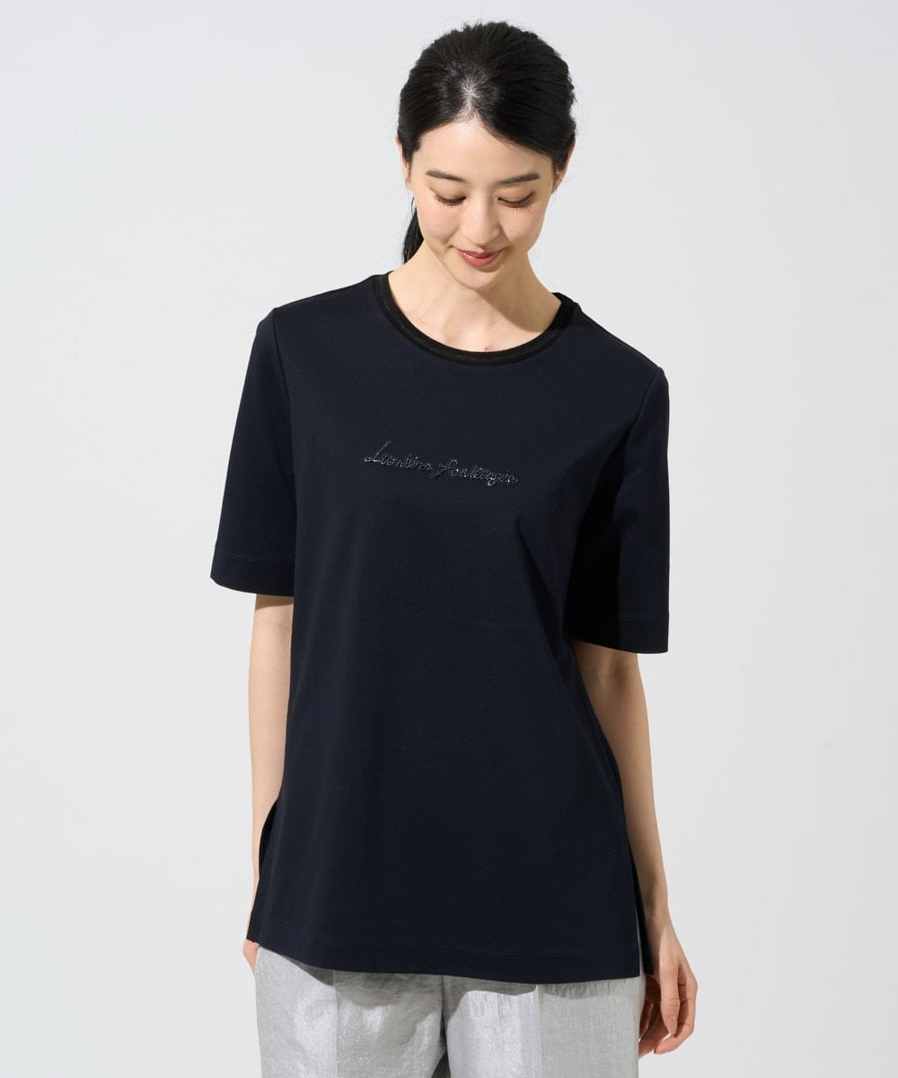 PJKGE13260 CHRISTIAN AUJARD Lサイズ(クリスチャン・オジャール Lサイズ) 【大きいサイズ】ビジューロゴカットソー ネイビー