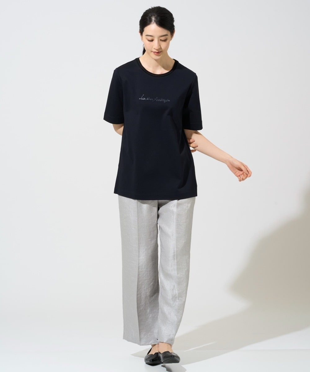 PJKGE13260 CHRISTIAN AUJARD Lサイズ(クリスチャン・オジャール Lサイズ) 【大きいサイズ】ビジューロゴカットソー ネイビー