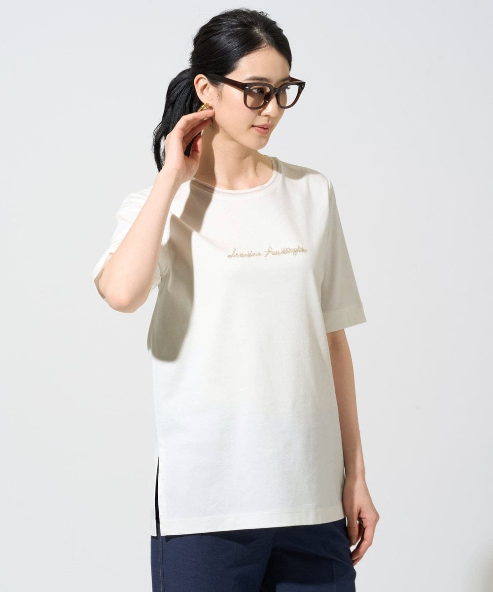 PJKGE13260 CHRISTIAN AUJARD Lサイズ(クリスチャン・オジャール Lサイズ) 【大きいサイズ】ビジューロゴカットソー アイボリー