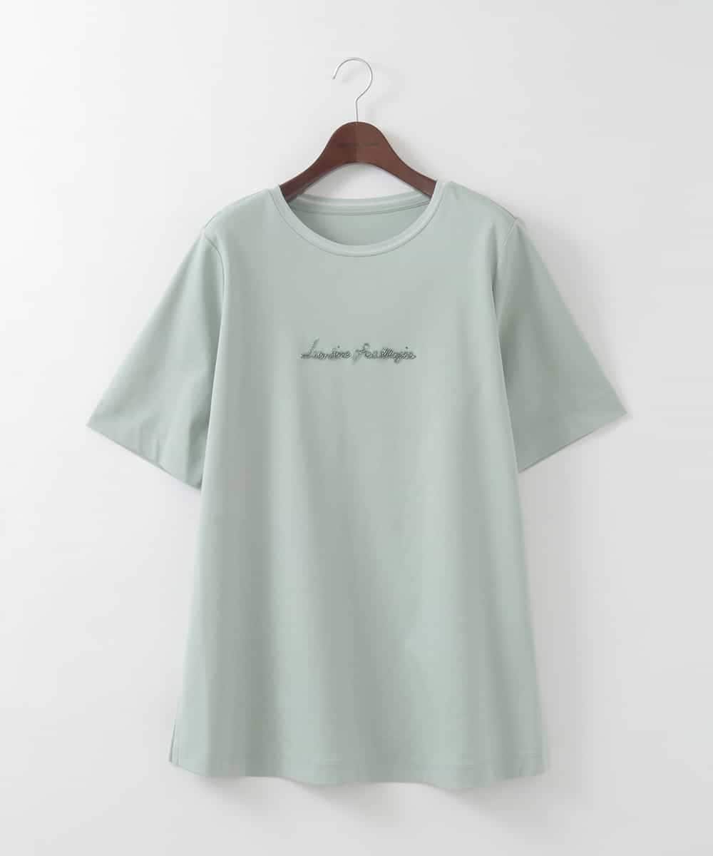 PJKGE13260 CHRISTIAN AUJARD Lサイズ(クリスチャン・オジャール Lサイズ) 【大きいサイズ】ビジューロゴカットソー グリーン