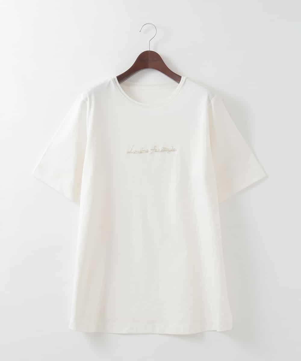 PJKGE13260 CHRISTIAN AUJARD Lサイズ(クリスチャン・オジャール Lサイズ) 【大きいサイズ】ビジューロゴカットソー アイボリー