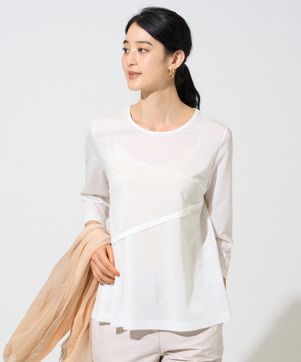 PJKGF14260 CHRISTIAN AUJARD Lサイズ(クリスチャン・オジャール Lサイズ) 【大きいサイズ】アシンメトリーフレアートップス ホワイト