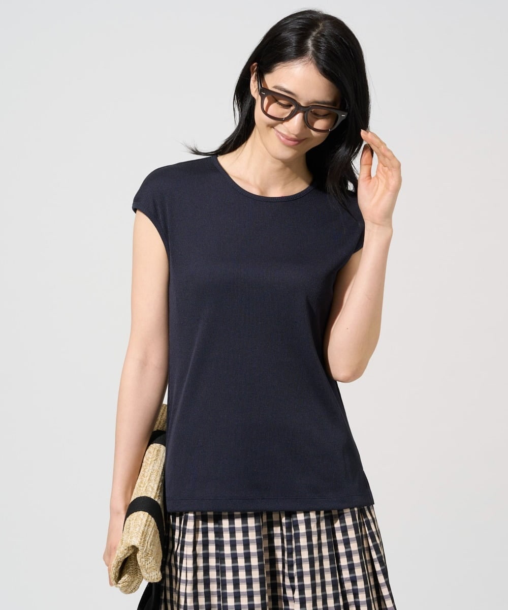 PJKGF21170 CHRISTIAN AUJARD Lサイズ(クリスチャン・オジャール Lサイズ) 【大きいサイズ】フレンチスリーブリブカットソー ネイビー