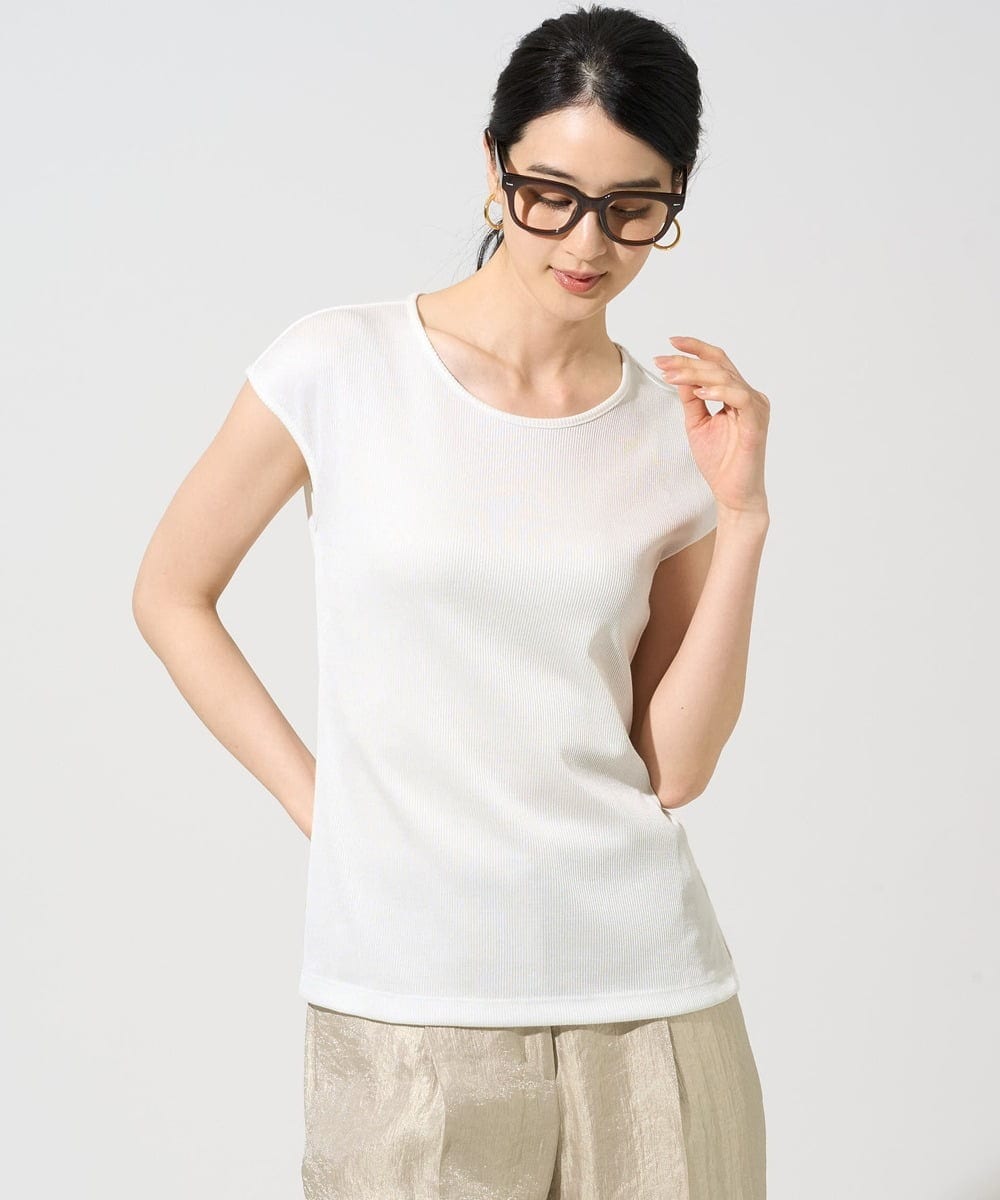 PJKGF21170 CHRISTIAN AUJARD Lサイズ(クリスチャン・オジャール Lサイズ) 【大きいサイズ】フレンチスリーブリブカットソー ホワイト