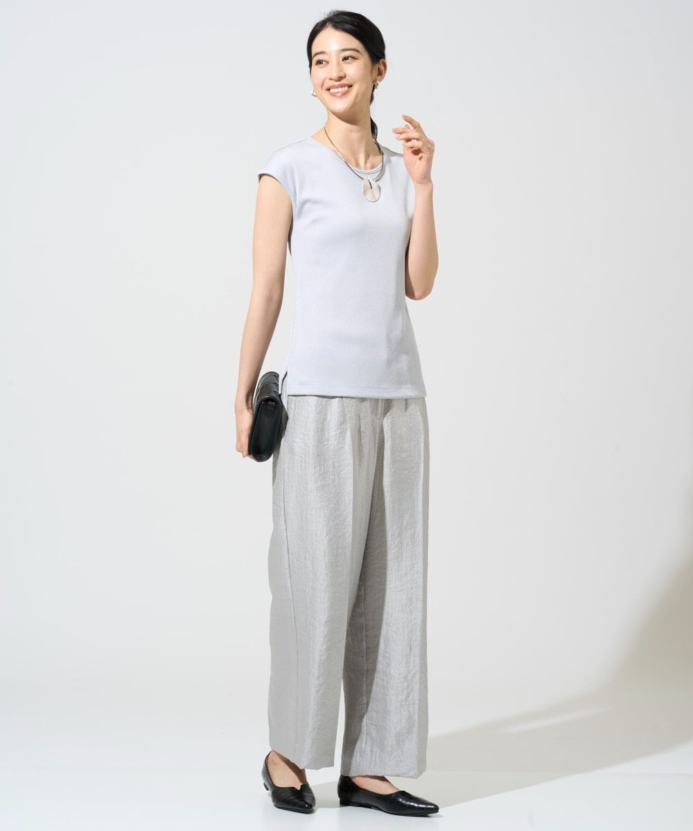 PJKGF21170 CHRISTIAN AUJARD Lサイズ(クリスチャン・オジャール Lサイズ) 【大きいサイズ】フレンチスリーブリブカットソー ライトグレー