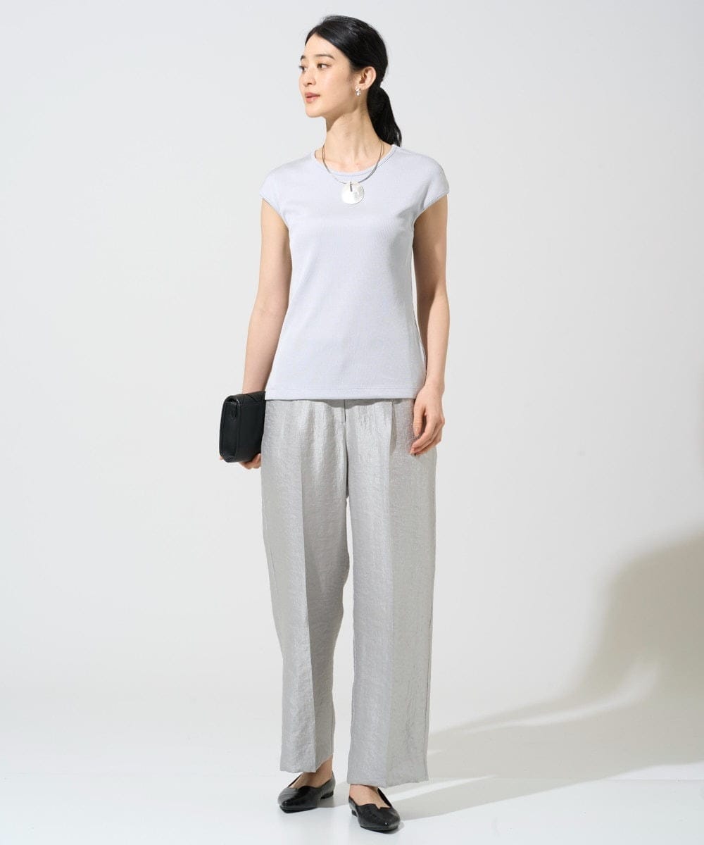 PJKGF21170 CHRISTIAN AUJARD Lサイズ(クリスチャン・オジャール Lサイズ) 【大きいサイズ】フレンチスリーブリブカットソー ライトグレー