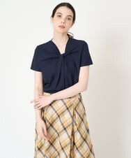 PJKHW18230 CHRISTIAN AUJARD Lサイズ(クリスチャン・オジャール Lサイズ) [接触冷感]ギャザーデザインカットソー ネイビー