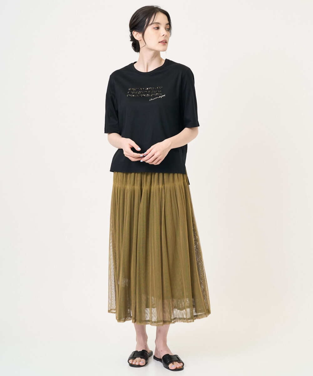 PJKJB12260 CHRISTIAN AUJARD Lサイズ(クリスチャン・オジャール Lサイズ) スパンコール刺繍Tシャツ ブラック