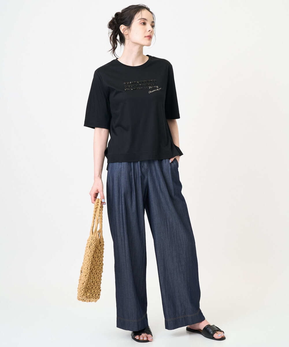 PJKJB12260 CHRISTIAN AUJARD Lサイズ(クリスチャン・オジャール Lサイズ) スパンコール刺繍Tシャツ ブラック