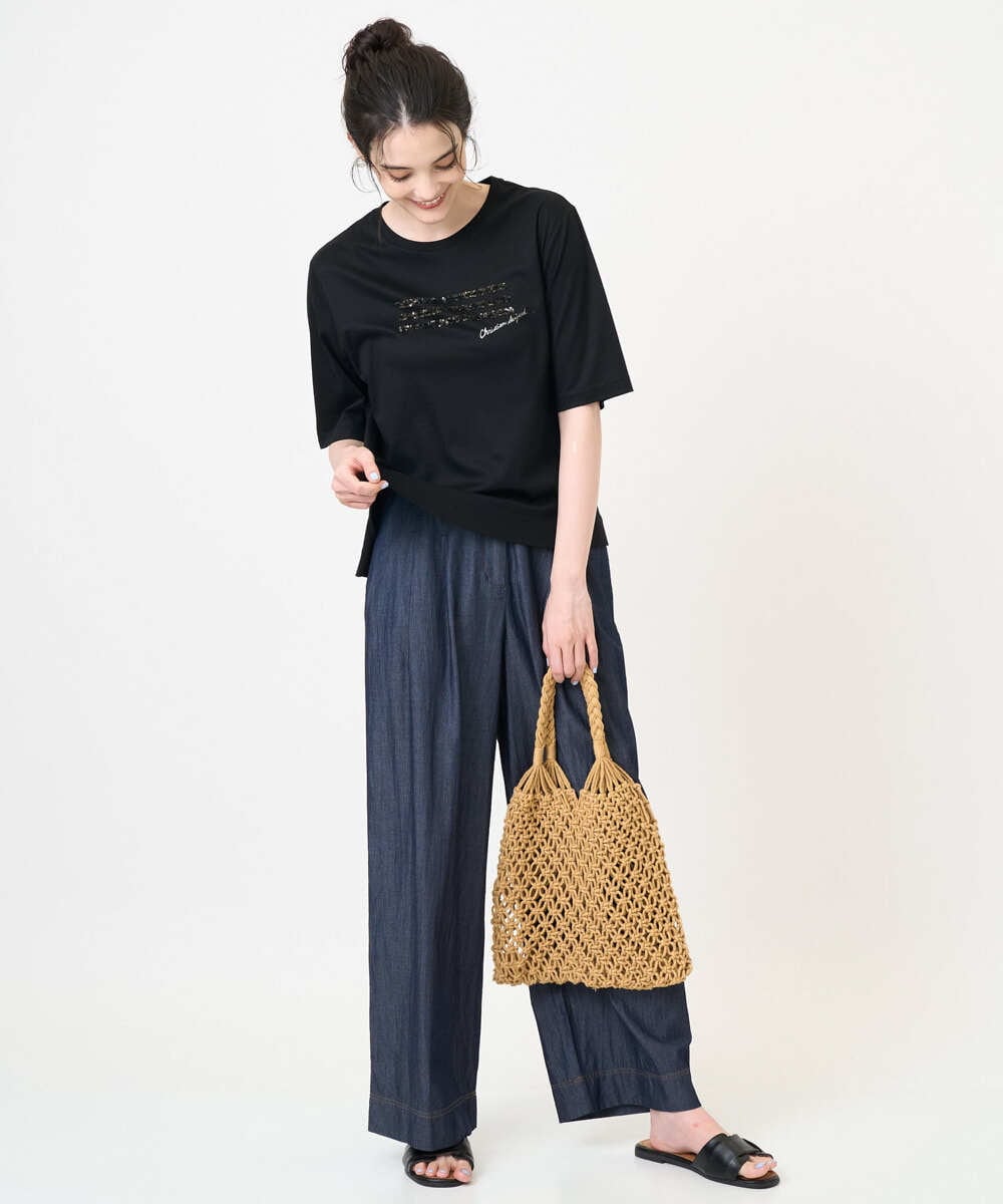 PJKJB12260 CHRISTIAN AUJARD Lサイズ(クリスチャン・オジャール Lサイズ) スパンコール刺繍Tシャツ ブラック