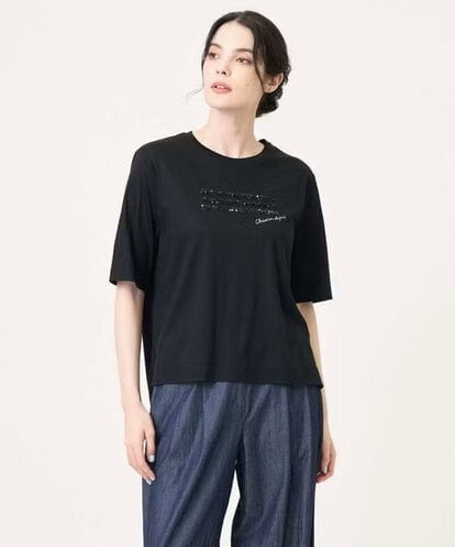 PJKJB12260 CHRISTIAN AUJARD Lサイズ 【大きいサイズ】スパンコール刺繍Tシャツ