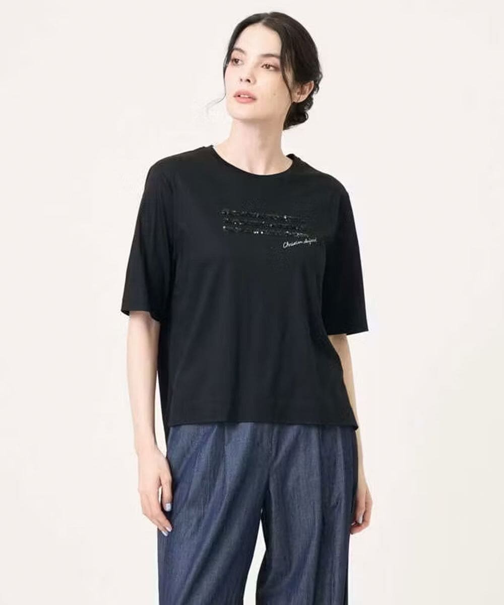 PJKJB12260 CHRISTIAN AUJARD Lサイズ 【大きいサイズ】スパンコール刺繍Tシャツ