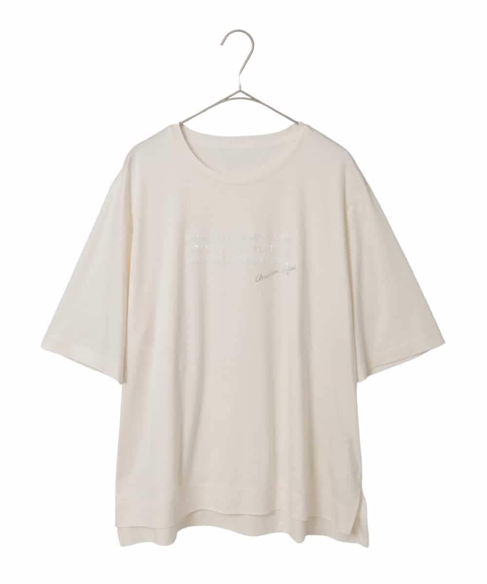 PJKJB12260 CHRISTIAN AUJARD Lサイズ(クリスチャン・オジャール Lサイズ) スパンコール刺繍Tシャツ アイボリー