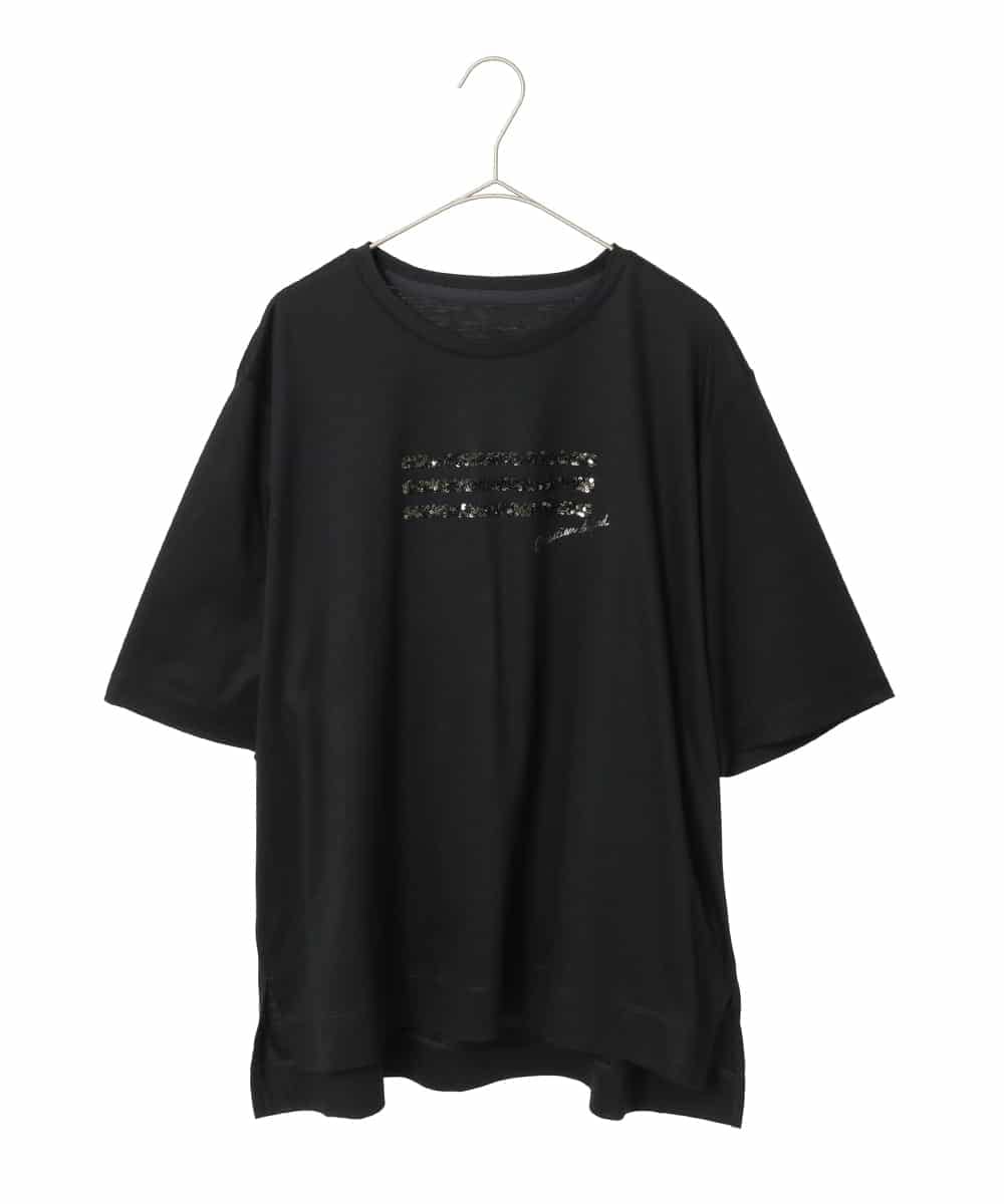 PJKJB12260 CHRISTIAN AUJARD Lサイズ(クリスチャン・オジャール Lサイズ) スパンコール刺繍Tシャツ ブラック