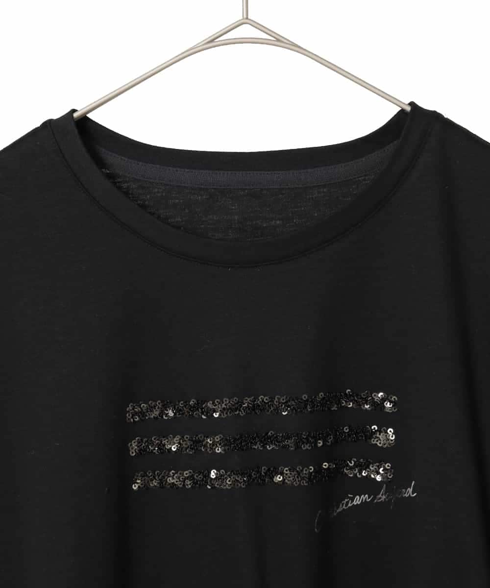 PJKJB12260 CHRISTIAN AUJARD Lサイズ(クリスチャン・オジャール Lサイズ) スパンコール刺繍Tシャツ ブラック