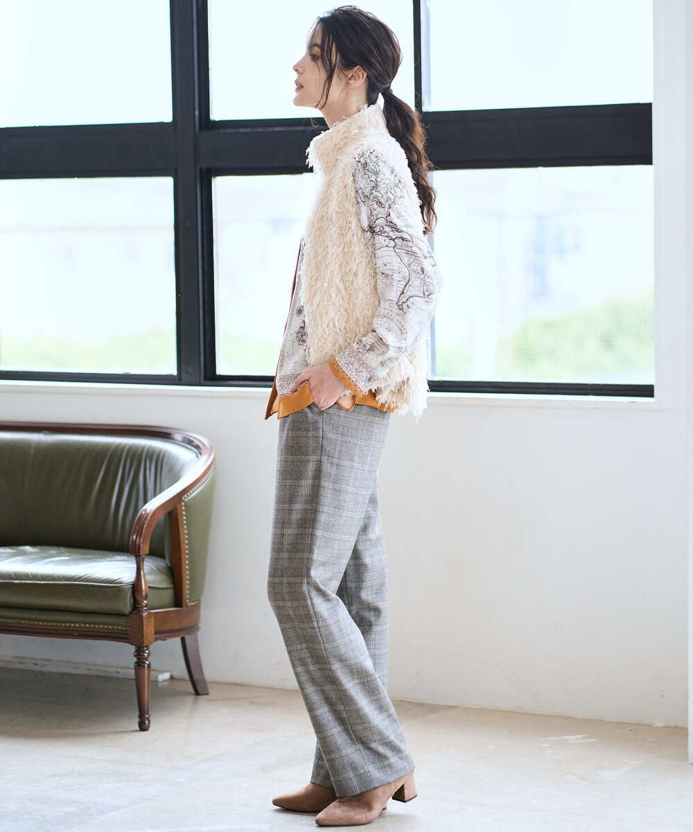 PJLAD31420 CHRISTIAN AUJARD Lサイズ(クリスチャン・オジャール Lサイズ) 【大きいサイズ】グレンチェックストレートパンツ ブラウン系