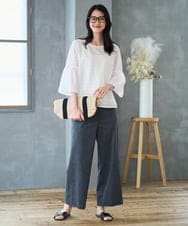 PJLGD31320 CHRISTIAN AUJARD Lサイズ(クリスチャン・オジャール Lサイズ) 【大きいサイズ】リネンリラックスワイドパンツ ブラック