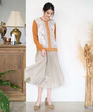 PJSAD32520 CHRISTIAN AUJARD Lサイズ(クリスチャン・オジャール Lサイズ) 【大きいサイズ/アンサンブル対応】アートプリントドッキングニットカーディガン ベージュ×オレンジ