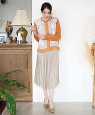 PJSAD32520 CHRISTIAN AUJARD Lサイズ(クリスチャン・オジャール Lサイズ) 【大きいサイズ/アンサンブル対応】アートプリントドッキングニットカーディガン ベージュ×オレンジ