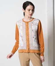 PJSAD32520 CHRISTIAN AUJARD Lサイズ(クリスチャン・オジャール Lサイズ) 【大きいサイズ/アンサンブル対応】アートプリントドッキングニットカーディガン ベージュ×オレンジ