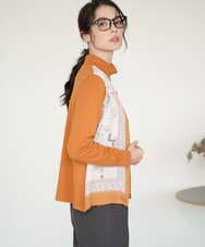 PJSAD32520 CHRISTIAN AUJARD Lサイズ(クリスチャン・オジャール Lサイズ) 【大きいサイズ/アンサンブル対応】アートプリントドッキングニットカーディガン ベージュ×オレンジ