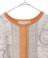 PJSAD32520 CHRISTIAN AUJARD Lサイズ(クリスチャン・オジャール Lサイズ) 【大きいサイズ/アンサンブル対応】アートプリントドッキングニットカーディガン ベージュ×オレンジ