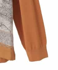 PJSAD32520 CHRISTIAN AUJARD Lサイズ(クリスチャン・オジャール Lサイズ) 【大きいサイズ/アンサンブル対応】アートプリントドッキングニットカーディガン ベージュ×オレンジ