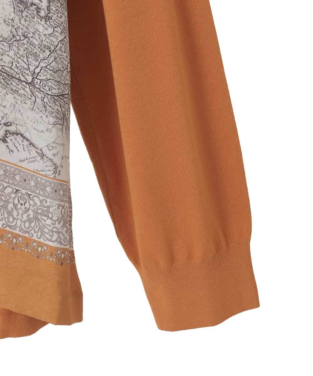 PJSAD32520 CHRISTIAN AUJARD Lサイズ(クリスチャン・オジャール Lサイズ) 【大きいサイズ/アンサンブル対応】アートプリントドッキングニットカーディガン ベージュ×オレンジ