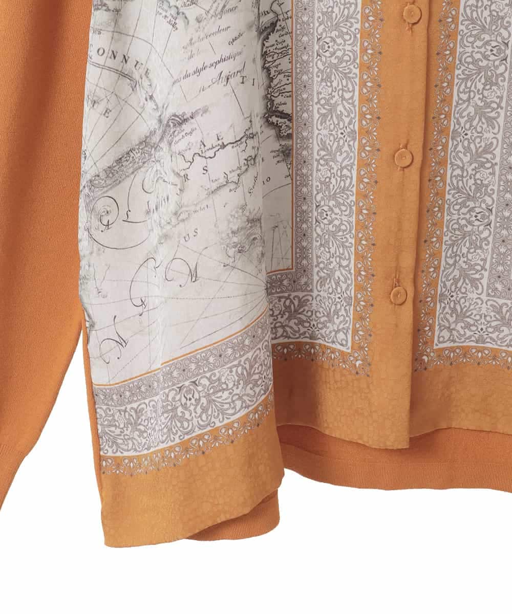 PJSAD32520 CHRISTIAN AUJARD Lサイズ(クリスチャン・オジャール Lサイズ) 【大きいサイズ/アンサンブル対応】アートプリントドッキングニットカーディガン ベージュ×オレンジ