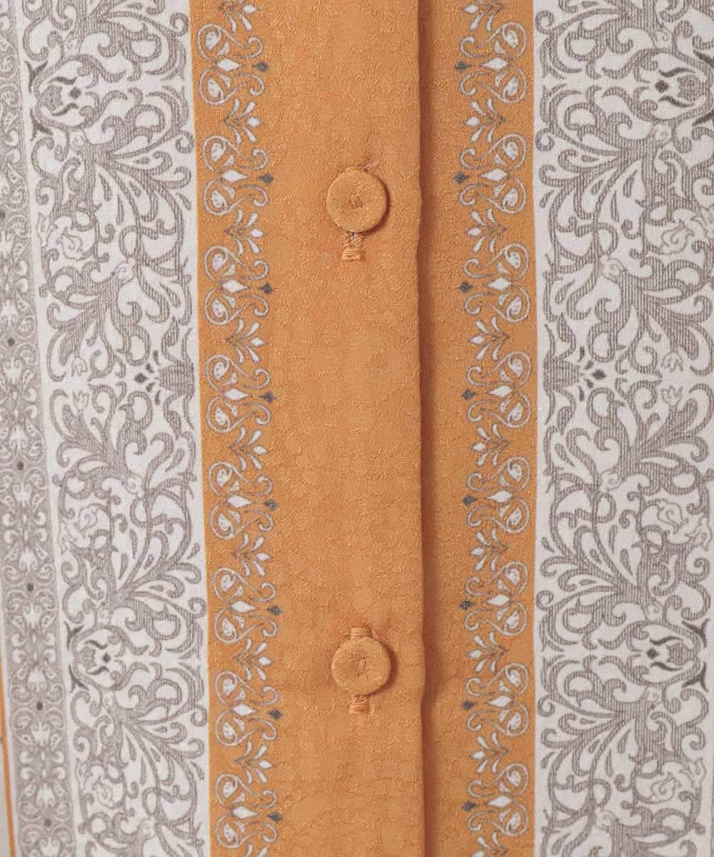 PJSAD32520 CHRISTIAN AUJARD Lサイズ(クリスチャン・オジャール Lサイズ) 【大きいサイズ/アンサンブル対応】アートプリントドッキングニットカーディガン ベージュ×オレンジ