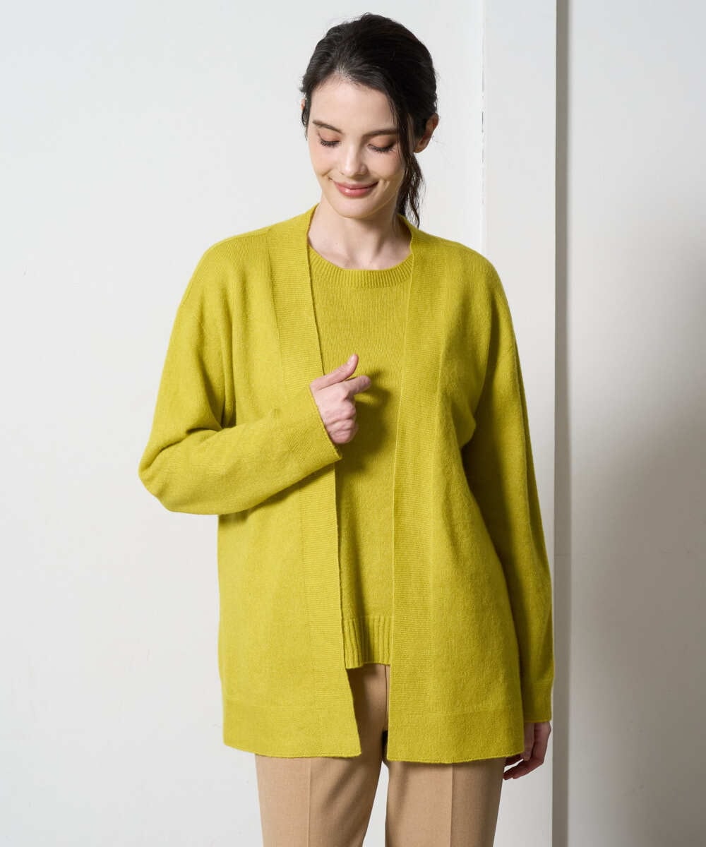 PJSAD37480 CHRISTIAN AUJARD Lサイズ(クリスチャン・オジャール Lサイズ) 【大きいサイズ/アンサンブル対応】カシミヤシルクニットカーディガン ライム