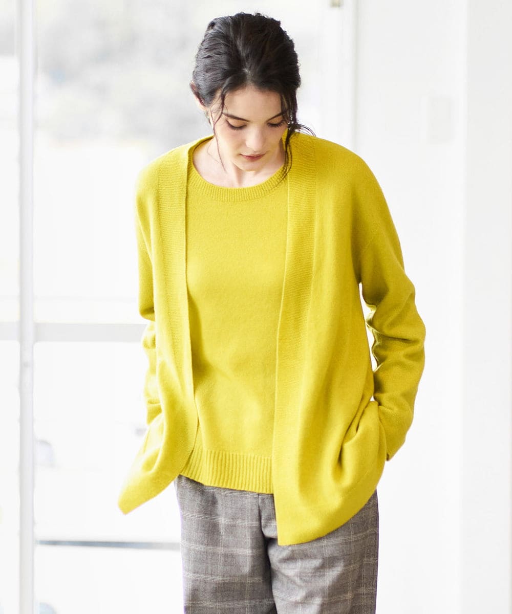 PJSAD37480 CHRISTIAN AUJARD Lサイズ(クリスチャン・オジャール Lサイズ) 【大きいサイズ/アンサンブル対応】カシミヤシルクニットカーディガン ライム