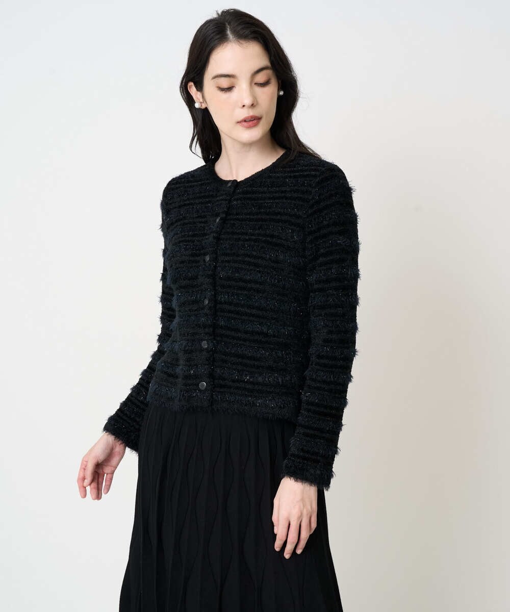 PJSCD01660 CHRISTIAN AUJARD Lサイズ(クリスチャン・オジャール Lサイズ) 【大きいサイズ】ファンシーツイードニットジャケット ブラック