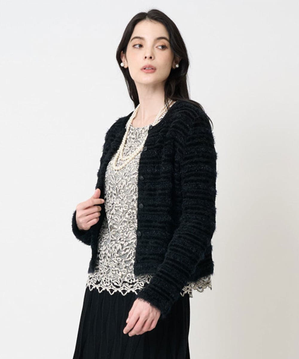 PJSCD01660 CHRISTIAN AUJARD Lサイズ(クリスチャン・オジャール Lサイズ) 【大きいサイズ】ファンシーツイードニットジャケット ブラック