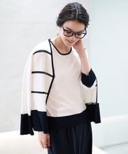 PJSEB53480 CHRISTIAN AUJARD Lサイズ(クリスチャン・オジャール Lサイズ) [吸湿･速乾･抗菌･防臭 / アンサンブル対応]バイカラーニットカーディガン ホワイト×ネイビー