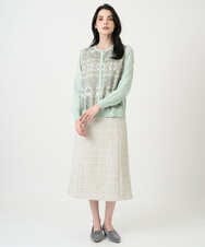 PJSEE03520 CHRISTIAN AUJARD Lサイズ(クリスチャン・オジャール Lサイズ) 【大きいサイズ/アンサンブル対応】レーシーオーナメントプリントカーディガン グリーン