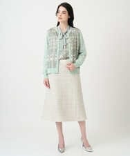 PJSEE03520 CHRISTIAN AUJARD Lサイズ(クリスチャン・オジャール Lサイズ) 【大きいサイズ/アンサンブル対応】レーシーオーナメントプリントカーディガン グリーン