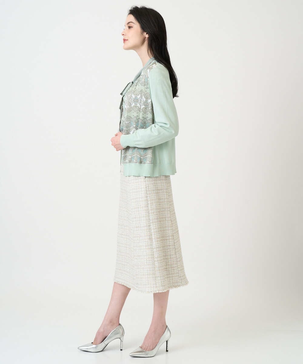 PJSEE03520 CHRISTIAN AUJARD Lサイズ(クリスチャン・オジャール Lサイズ) 【大きいサイズ/アンサンブル対応】レーシーオーナメントプリントカーディガン グリーン