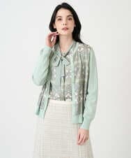 PJSEE03520 CHRISTIAN AUJARD Lサイズ(クリスチャン・オジャール Lサイズ) 【大きいサイズ/アンサンブル対応】レーシーオーナメントプリントカーディガン グリーン