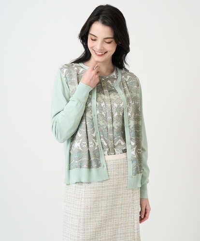 PJSEE03520 CHRISTIAN AUJARD Lサイズ 【大きいサイズ/アンサンブル対応】レーシーオーナメントプリントカーディガン