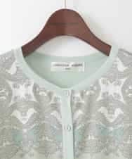 PJSEE03520 CHRISTIAN AUJARD Lサイズ(クリスチャン・オジャール Lサイズ) 【大きいサイズ/アンサンブル対応】レーシーオーナメントプリントカーディガン グリーン