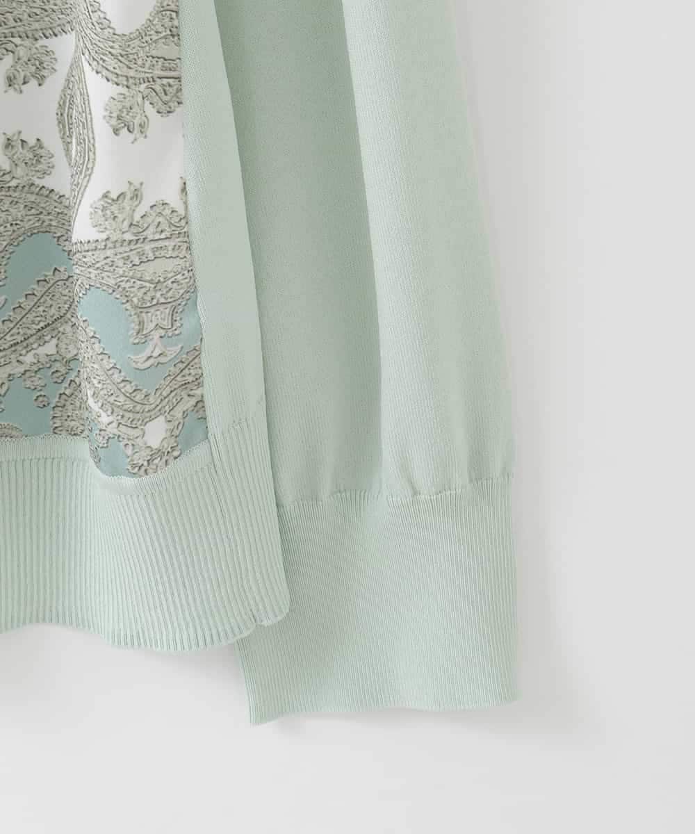 PJSEE03520 CHRISTIAN AUJARD Lサイズ(クリスチャン・オジャール Lサイズ) 【大きいサイズ/アンサンブル対応】レーシーオーナメントプリントカーディガン グリーン